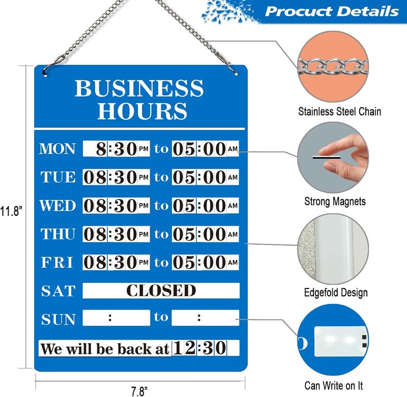 Magrooyar Magnetic Changeable Business Hours Sign, Metal Hours of Operation Signs for Business, Store Hours Sign for Glass Door or Window (BL-hours sign) - Image 5
